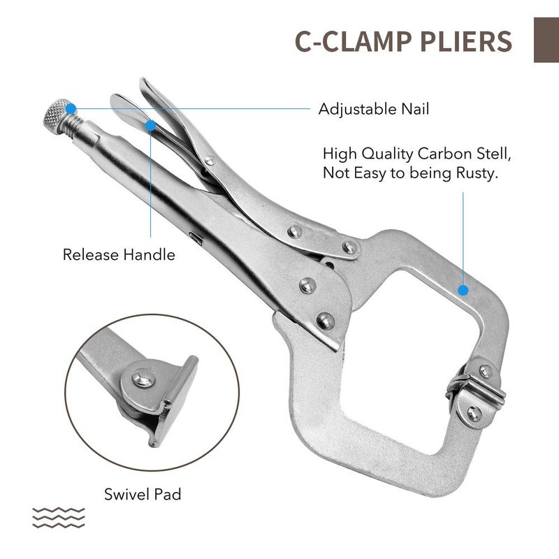 Anxingo 4 Pack Heavy Duty C-Clamp Locking, (2x6" + 2x11" Tips) C-Clamps with Swivel Pads for Craftsman Home Workshop - Image 4